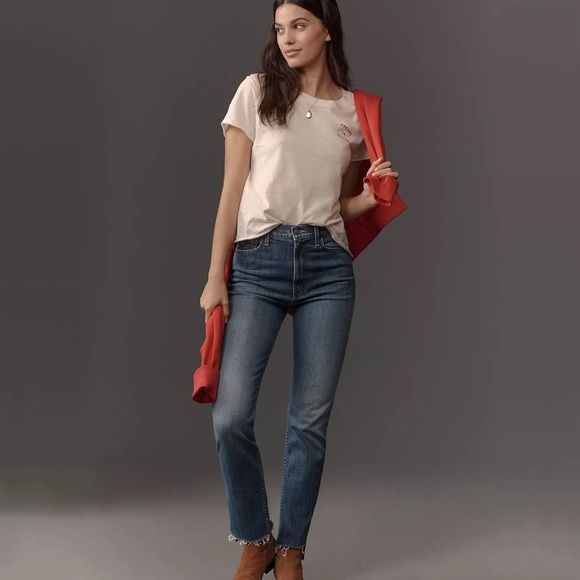 NWT MOTHER The Rider High-Rise Ankle Step Fray Jeans Size 34